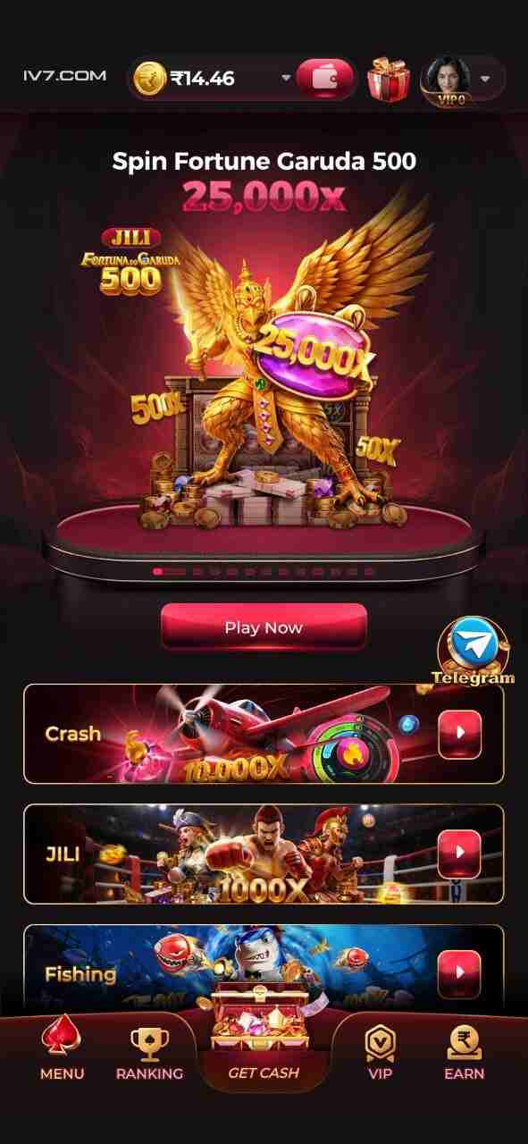 IV7 Game App interface featuring Spin Fortune, Crash, JILI and Fishing games