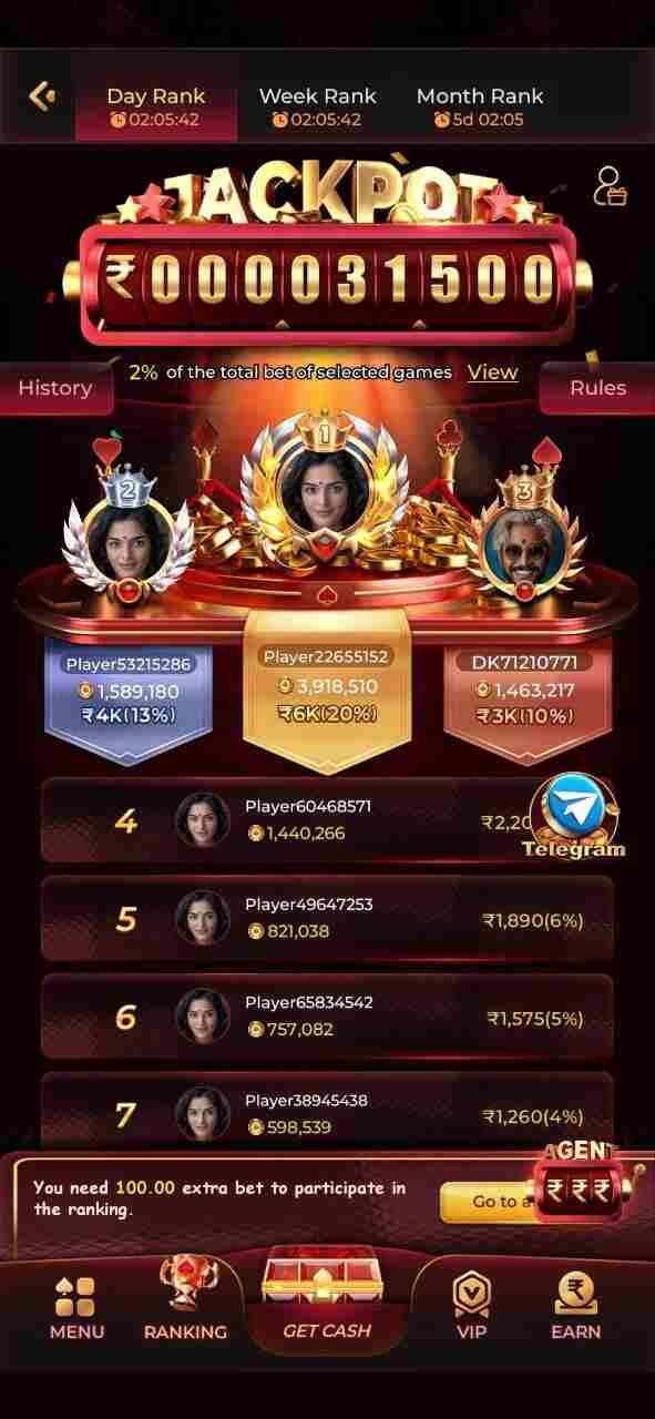 IV7 Game APK ranking interface showing daily, weekly and monthly jackpot rankings